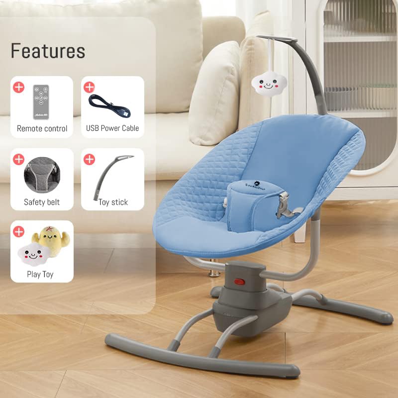 Image of StarAndDaisy Baby Rockers for 0 to 2 Years, Baby Multi Functional Rocker for Babies, Infants & Toddler with Mattress, 5-Level Automatic Swing & Bouncer /Cradle with Touch Panel & Hanging Toys (Blue)