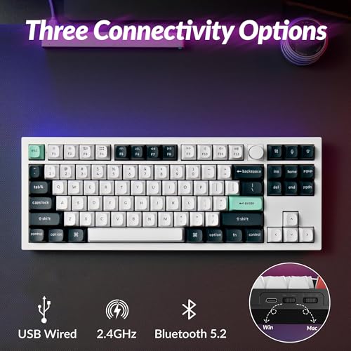 Image of Keychron Q3 HE Wireless Custom Mechanical Keyboard, 2.4 GHz /Bluetooth /Wired QMK Rapid Trigger 80% TKL Hot-Swappable Programmable RGB Gateron Double-Rail Magnetic Switches for Mac Windows, Shell White