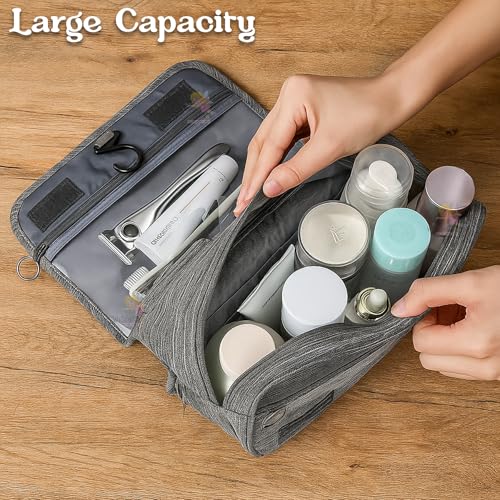 Image of Wishkey Travel Toiletry Pouch for Men & Women Waterproof Hanging Organizer Pouch for Bathroom Accessories, Makeup & Cosmetics Large Capacity Portable Toiletries Kit with Mesh Pockets - Dark Gray