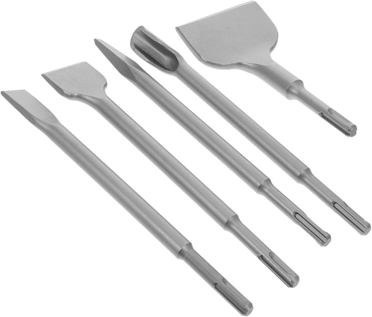 5Pcs Concrete Chisel Set Includes Tile Wide Flat Pointed and U Shaped Chisels for Efficient Removal From Brick Cement Stone Chrome Precision Engineering