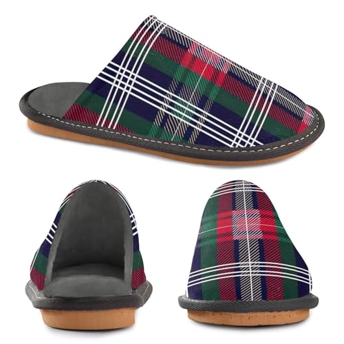 STAYTOP Fashionable Buffalo Plaid House Slippers for Women,Mens Fuzzy Slippers,Soft Comfy Memory Foam Non-slip Indoor & Outdoor House Shoes-252