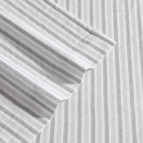 Image of Eddie Bauer - Queen Bed Sheets, Cotton Flannel Bedding Set with Matching Pillowcases, Brushed for Extra Softness, Deep Pocket, Oeko-Tex Certified (Ticking Stripe Grey)
