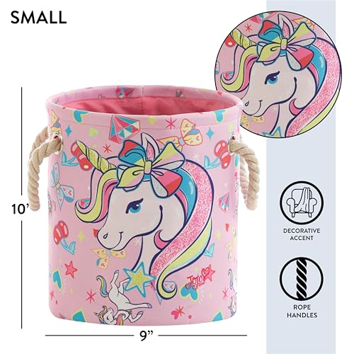 Image of JoJo Siwa Pink Bow and Unicorn 3 Piece Multi Size Fabric Nestable Toy Storage Basket Set, with Rope Carry Handles