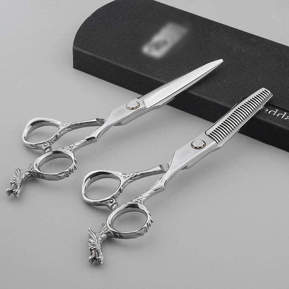 Ciseaux de Coiffure 6 Pouces, Manche sculpté en Forme de Dragon, Ciseaux Plats Professionnels pour Coiffeur + Jeu de Dents