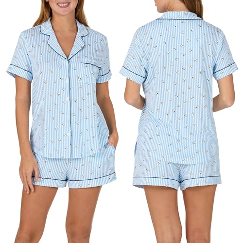 Image of kate spade new york Short Sleeve Brushed Jersey Notch Boxer Pajama Set