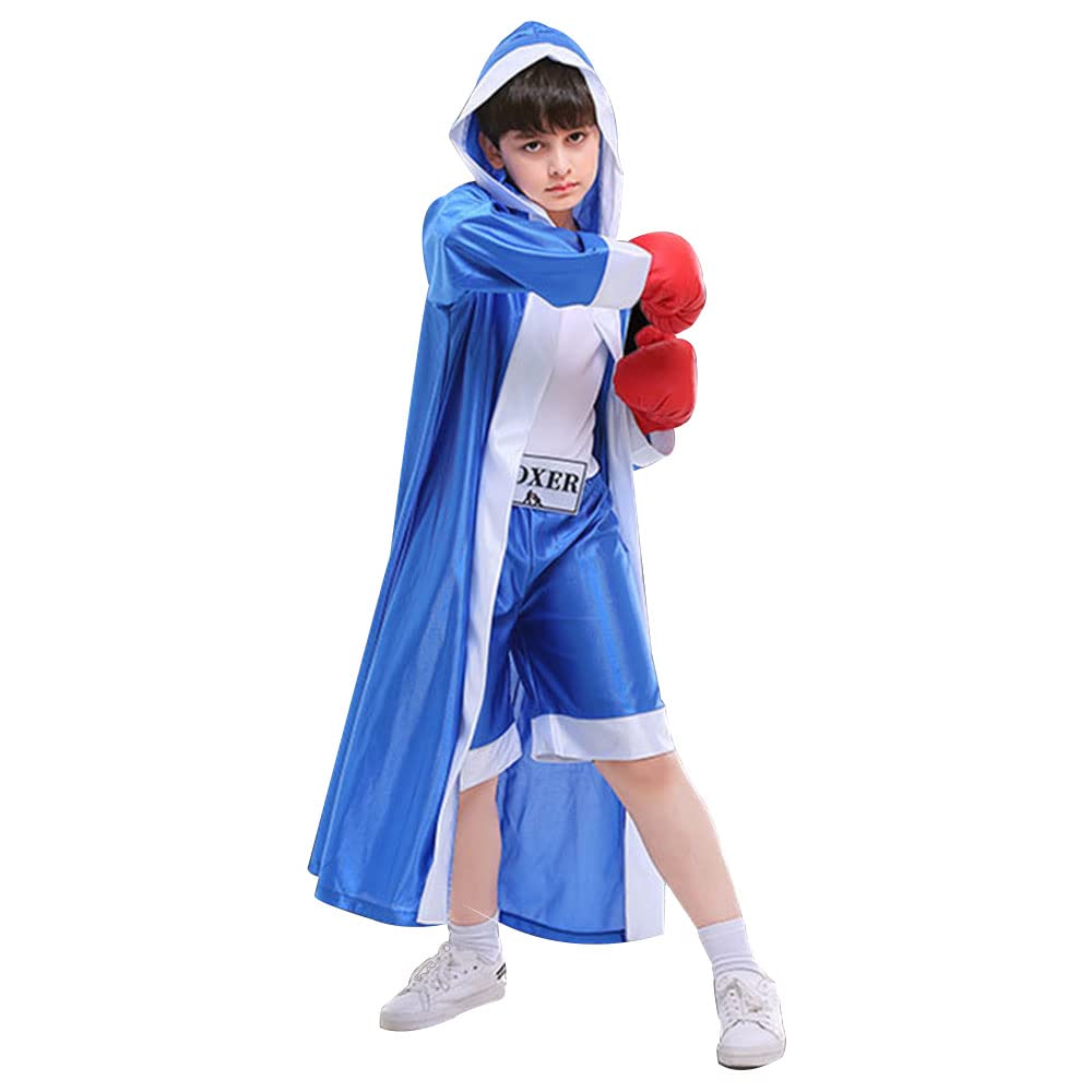 YEMYIQZBoxing Costume For Kids Boy Hooded Robe Short Jumpsuit Halloween Costume Cosplay Boxer Fancy Dress Party