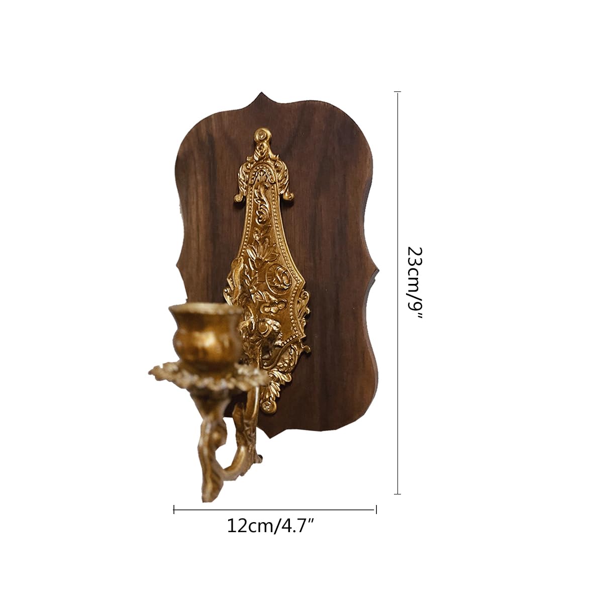 BOOMLATU Vintage Solid Wood Brass Walnut Wall Candle Holder,Heavy Carving Metal Wall Candle Sconces for Bedroom Living Room Kitchen Bathroom (Small)