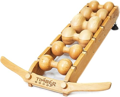 Timbergood - Masajeador de espalda turística para columna vertebral de madera con 3 rodillos, herramientas de masaje para espalda, cuello, hombros,