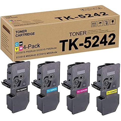 RUYY, (1BKCMY, 4PK) TK5242 TK-5242 1T02R70US0 1T02R7CUS0 1T02R7BUS0 1T02R7AUS0 Toner Cartridge Replacement for Kyocera ECOSYS P5026cdn P5026cdw M5526cdn M5526cdw Toner Kit Printer, Black Cover
