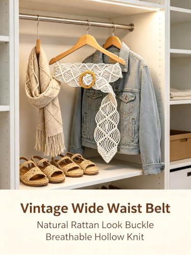 ChayWillow Bohemian Wide Woven Belt with Rattan Circle Buckle - image 3