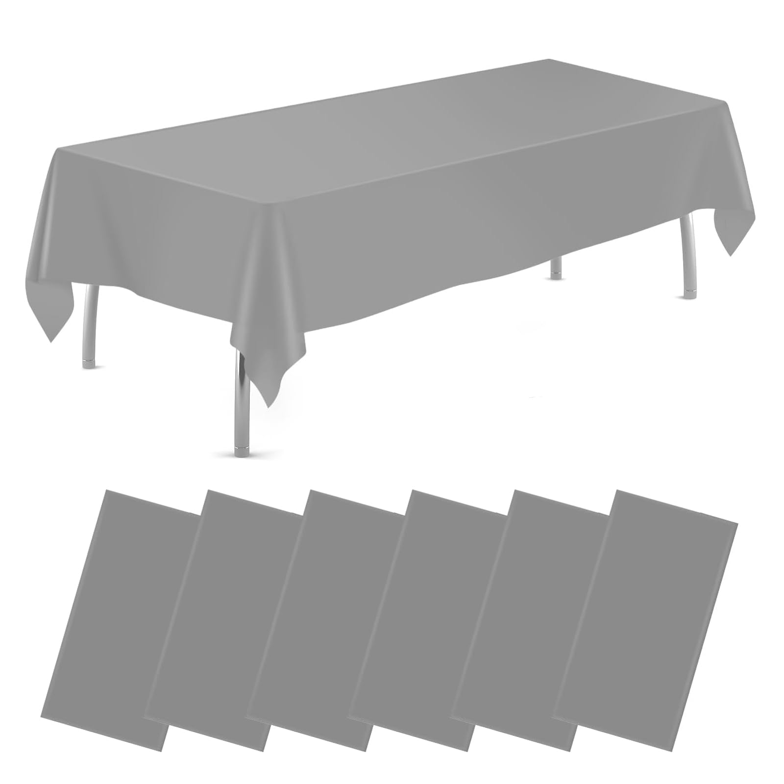 TOOPBIUTI Plastic Table Cloth Disposable 6 Pack 137 x 274 cm Table Cover for Parties Decorative Tablecloths for Rectangle Tables SilverAsh Plastic Cover Leakproof & Sturdy (SilverAsh)