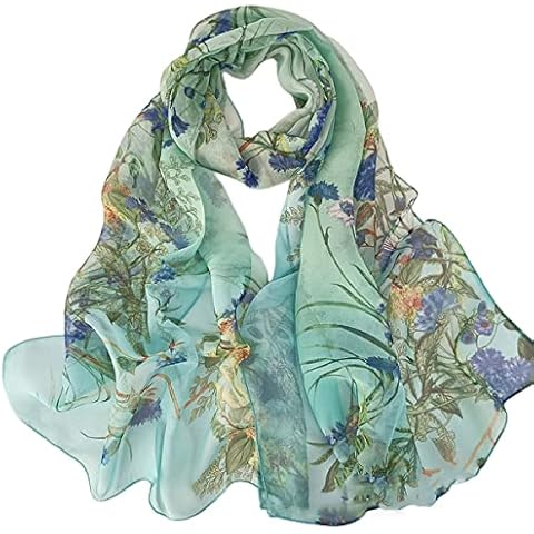 FAIRYGATE Chiffon Scarves for Women UK Green Lightweight Neck Scarf with vibrant multi-colour Flower Floral Print Shawl Wrap 51030 Cover