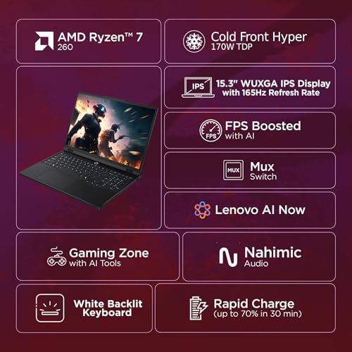Image of Lenovo Legion 5 2025 AMD Ryzen 7 260 | NVIDIA RTX 5050 8GB (16GB RAM /1TB SSD /WUXGA IPS /165Hz /15(39.6cm) /Windows 11 /Office 2024+AI Now /Black /2.5Kg), 83M00073IN AI Powered Gaming Laptop