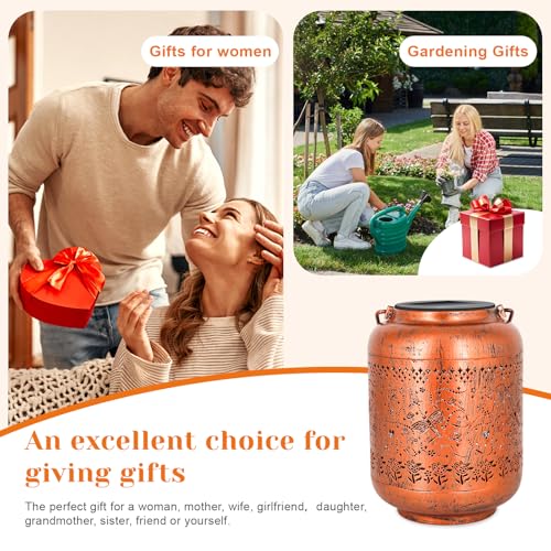 Dragonfly Solar Lanterns Outdoor Waterproof, Birthday Gifts for Women Mom Grandma - Copper Metal Hanging Solar Lights for Yard Garden Decor Dragonfly Gardening Gifts by IYEZIGI - Used condition - Image 3