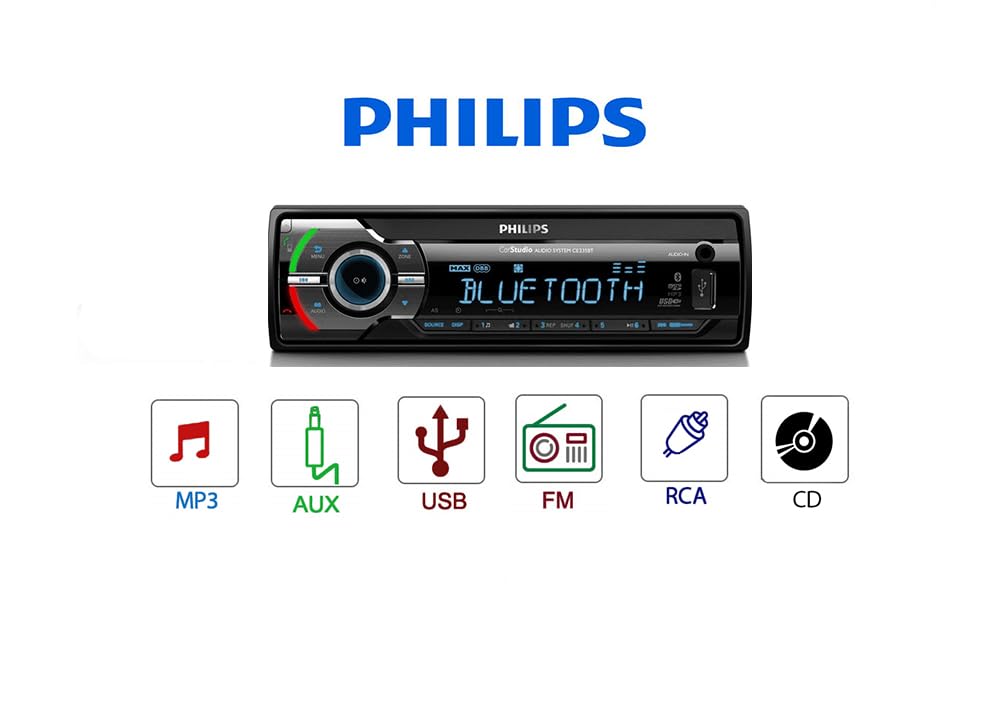 Philips CE235BT Autoradio sin Mecánica Bluetooth + EDR - Radio para Coche, Manos Libres, Reproductor MP3 y USB/SDHC, Ecualizador, Sintonización Automática Digital, Plug & Play (FM/Am)