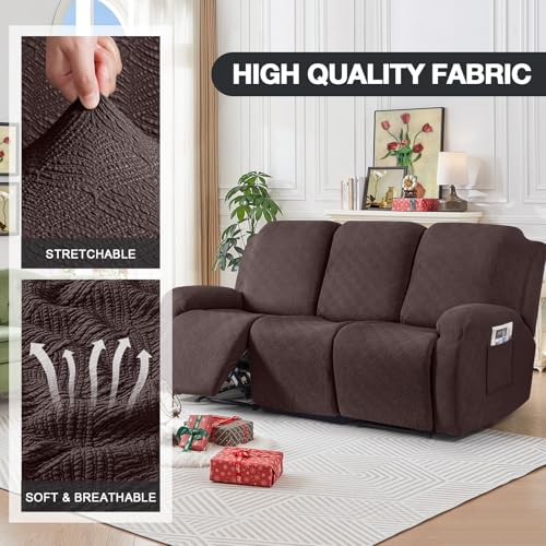 Image of Timeles Recliner Covers for 3 Seater Reclining Couch Covers Sofa Slipcover Furniture Protector for Dogs and Pets Stretch Soft Washable (Three-Seater, Coffee)