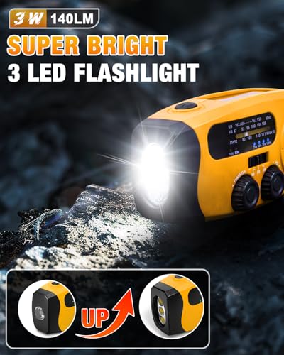Image of Hand Crank Radio with AM /FM /NOAA Weather Bands,for Emergencies, Camping | 3 LED Flashlights,SOS Function,Solar Powered,Hand Cranked, 2000mAh /7400mWh Charger,for Power Outage - Orange