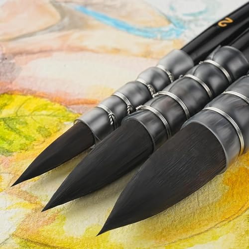 Set de Pinceles de Acuarela - Tamaños 2,4,6 - Pinceles Redondos de Punta Fina de Pluma, Cerdas Sintéticas de Ardilla Suaves, Mangos Cortos para Artistas Profesionales - Pintura en Acuarela miniatura 3