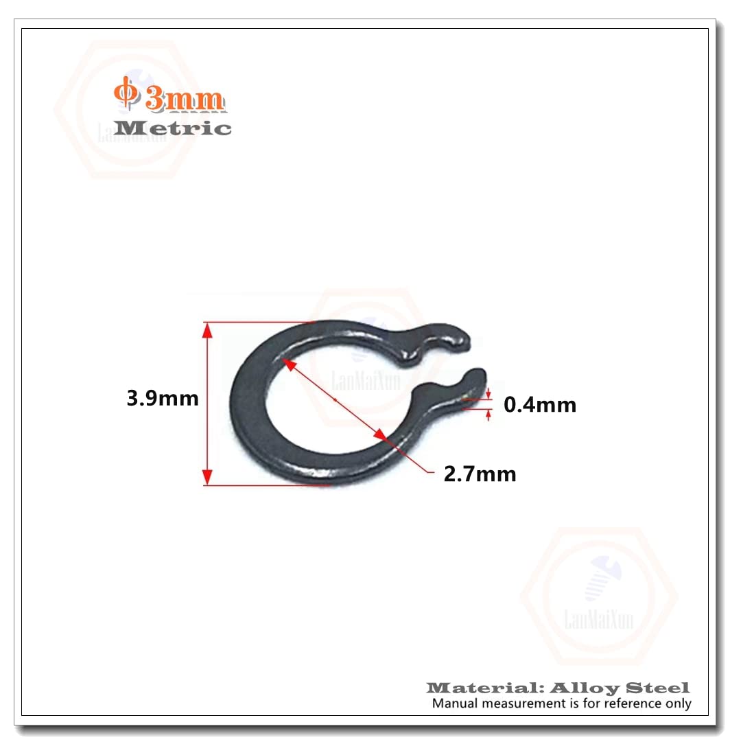 200pcs 3mm,External Circlips C-Clip Retaining Shaft Snap Rings Alloy steel