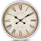 Bernhard Products Large Decorative Wall Clock 20 Inch Silent Non Ticking Battery Operated Quartz Vintage Stylish with Rustic White Rim for Home Living/Dining Room Kitchen & Over Fireplace