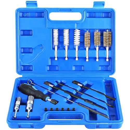 DASBET 19PCS Diesel Injector Seat and Nozzle Seal Tool Kit Universal Injector Hole Cleaning Set with Steel Wire & Nylon Brushes for Diesel Engines