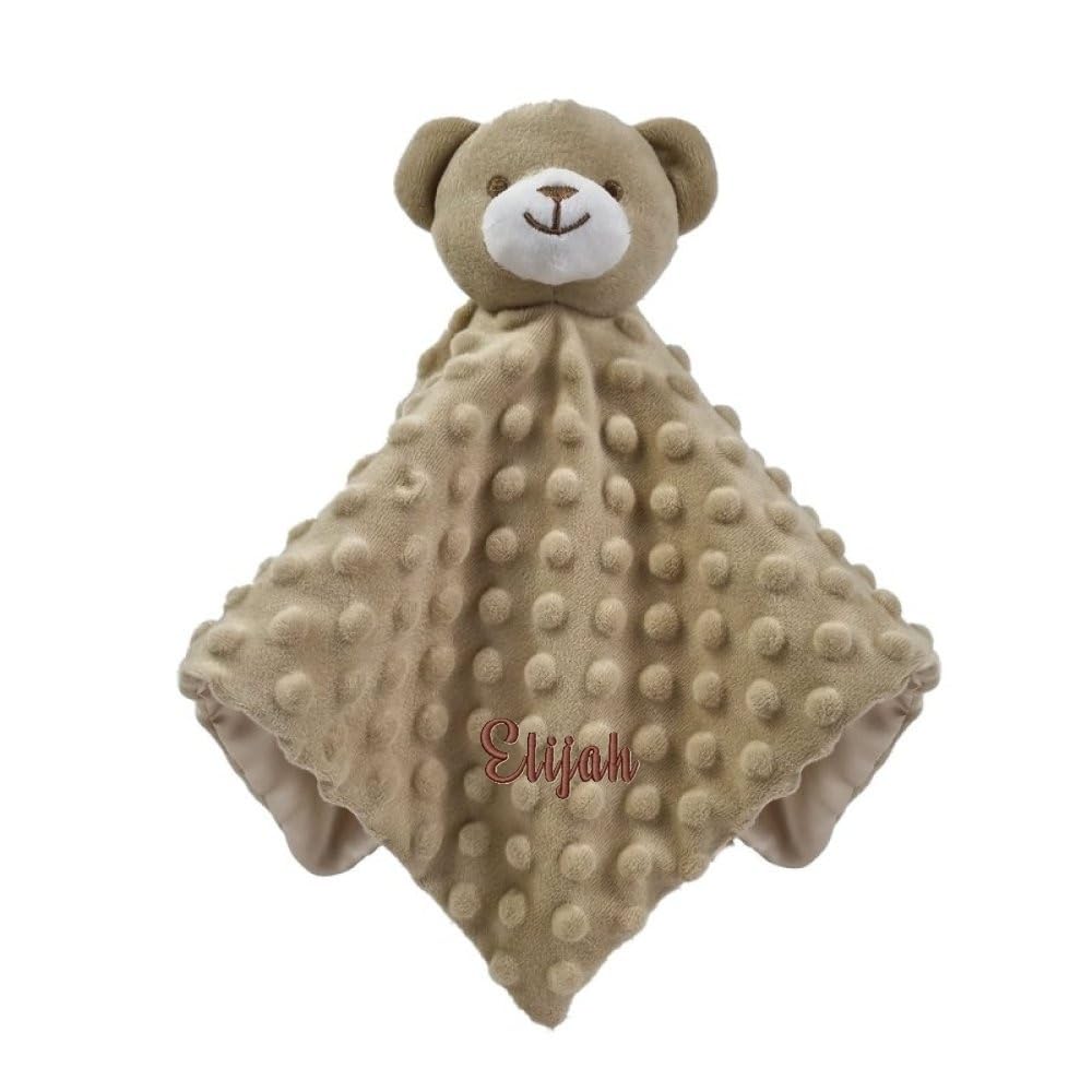 Personalized Baby Comforter, Boys Girls Blanket Bear, Elephant Baby Gift Blankie, Giraffe, Zebra Teddy Embroidered Name (Biscuit Dimple Bear)