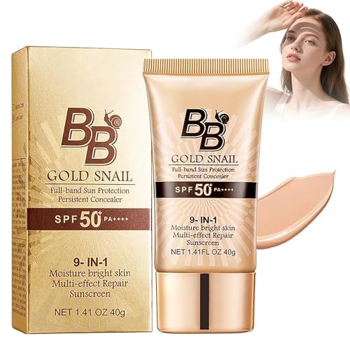 BB Cream con SPF 50+ PA++++, CC Cream Hidratante con Color y Alta Cobertura, Crema Solar Facial Antiedad 01# Tono Natural, Control de Brillos, Resistente al Agua, 40g