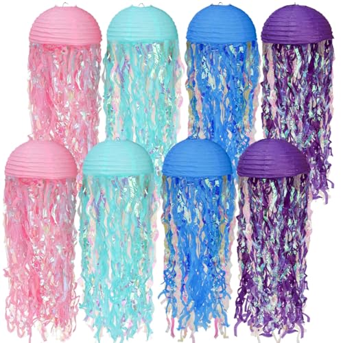 Image of ZAVOOS 8 Pieces Jellyfish Paper Lantern, Gradient Colorful Mermaid Hanging Jellyfish Decor, Under The Sea Party Decoration for Birthday, Ocean Theme Party, Baby Shower, Christmas