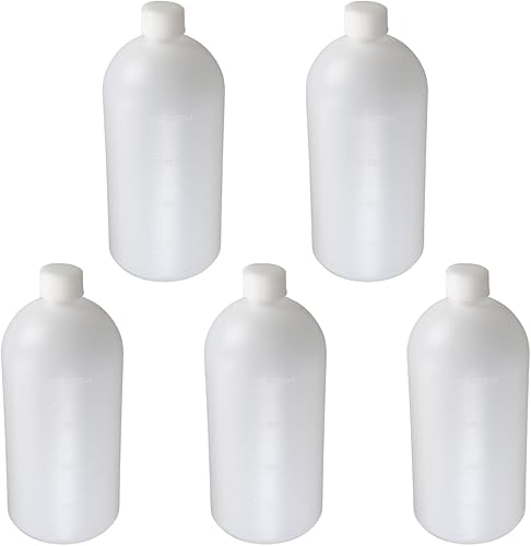 Othmro 5 botellas de polietileno de 33.8 fl oz/33.82 onzas, botella cilíndrica de reactivo químico de laboratorio, botella de reactivo de