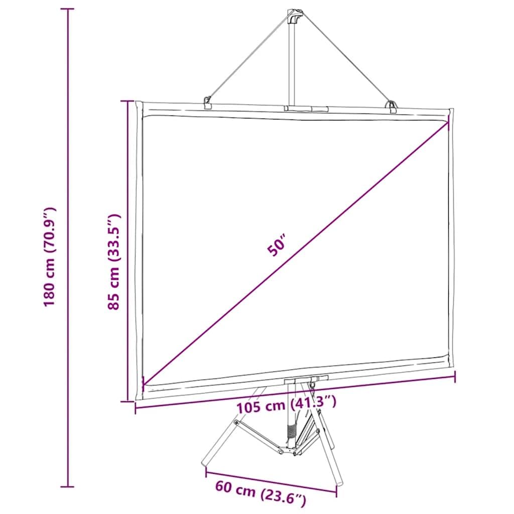 Écran de projection avec trépied 50" 4:3 en polyester blanc mat 105 x 85 cm sur pied portable pliable pour home cinéma, bureau, présentation, jardin