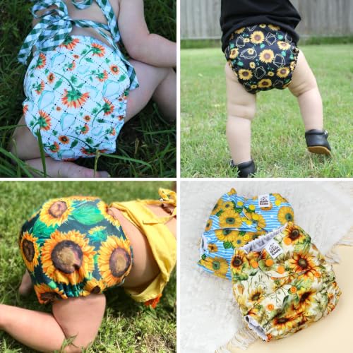 Image of Mama Koala 6 Pack Reusable Cloth Diapers for Babies Girls Newborn, One-Size Adjustable Baby Diaper, Durable Stitching, Back Opening for Inserts, Breathable Awj Lining, Leak Prevention-Sunflowers