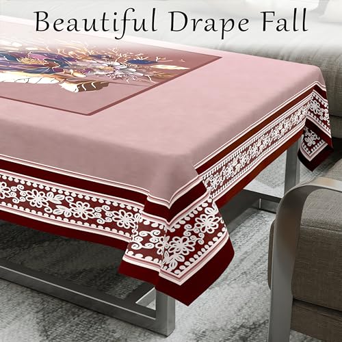 Image of Cloth Fusion Velvet Floral Centre Table Cover Cloth 4 Seater with Stunning Gold Foil Design for Home Decor (40x60 Inch, Maroon)