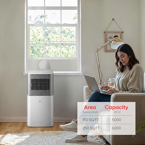 Image of LG 6,000 BTU SACC (10,000 BTU ASHRAE) Smart Portable Air Conditioner, 115V, Cools 250 Sq.Ft. (10' x 25' Room), Quiet Operation, LCD Remote Control, Voice Control, Works w /Amazon Alexa, and Hey Google