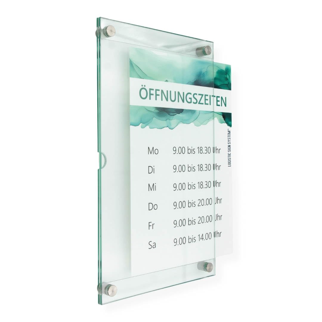 Wechselrahmen, schnelles austauschen von Informationen mit Edelstahlhaltern, für Praxis, Büro, Kanzlei (ACRYLGLAS, DIN A4 hoch)