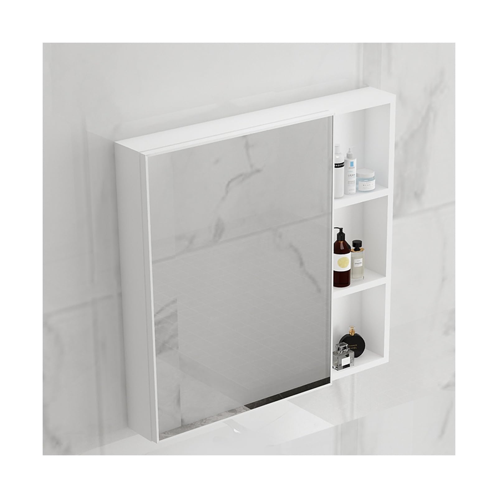 BKSXSOP Wall-Mounted Bathroom Mirror Cabinet with Double Layer Storage, White Medicine nizer for Toiletries and Essentials, Space-Saving Design (Medium Size)