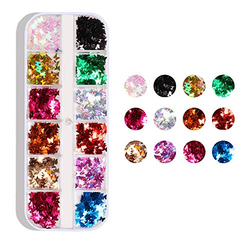 3 Boxen Schmetterling Glitzer Nägel,Schmetterling Nagel Pailletten,Verschiedene Formen Nail Art Flake Nail Glitter, 3D… – Bild 8