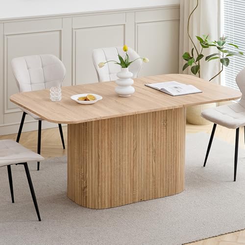 BenyLed Mesa de Comedor Rectangular de 160 cm para 4-6 Personas, Mesa de Cocina Moderna con Base de Listones de Madera para el Hogar, Restaurante, Oficina, etc. (Natural)