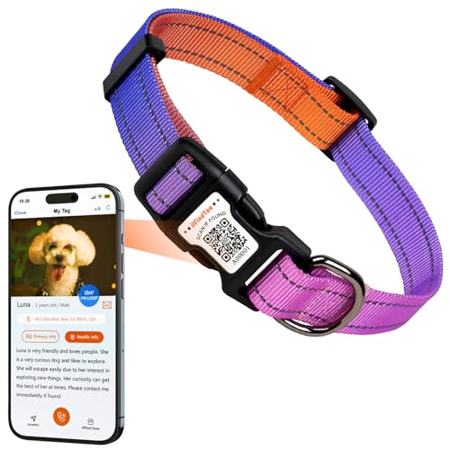 ILFINDYOU Personalized Dog Collars for Medium Dogs Reflective Dog Collar QR Code Name Tags Soft Nylon M