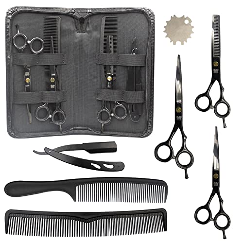 Kit Barbeiro Cabeleireiro Barba Cabelo Profissional com Navalhete Tesouras (Preto)