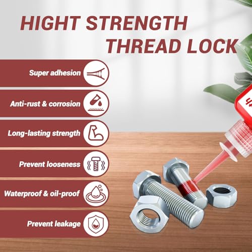 Thread Lock, 50ml Locktight Threadlock, High Strength Threadlocker Red Gap Filling, Lock & Seal Nuts, Bolts, Metals - Image 4