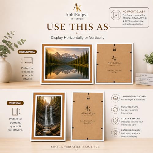 Image of AbhiKalpya Art Studio A3 Photo Frame 12x16 Inch Premium Brown Frame with White Border with Acrylic Front Wall Hanging Frame for Artwork, Posters, Paintings & Photos (Set of 1)