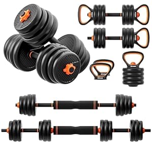 HOFURME Adjustable Dumbbell Set, 33/55/77 LBS Free Weights Dumbbells, 4 in 1 Weight Set, Dumbbell, Barbell, Kettlebell and Push-up, Home Gym Fitness Workout Equipment for Men and Women