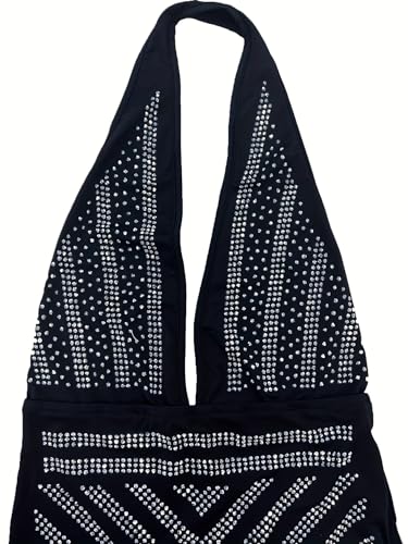Image of PORRCEY Women's Sexy Rhinestone Mesh See Through Party Night Prom Dress