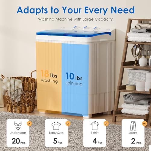 Image of INTERGREAT Portable Washing Machine, 28lbs Compact Twin Tub Washer (18lbs) and Dryer (10lbs) Combo with Timer Knobs, Mini Laundry Washer for Apartments, Dorm, RV, Camping, Blue