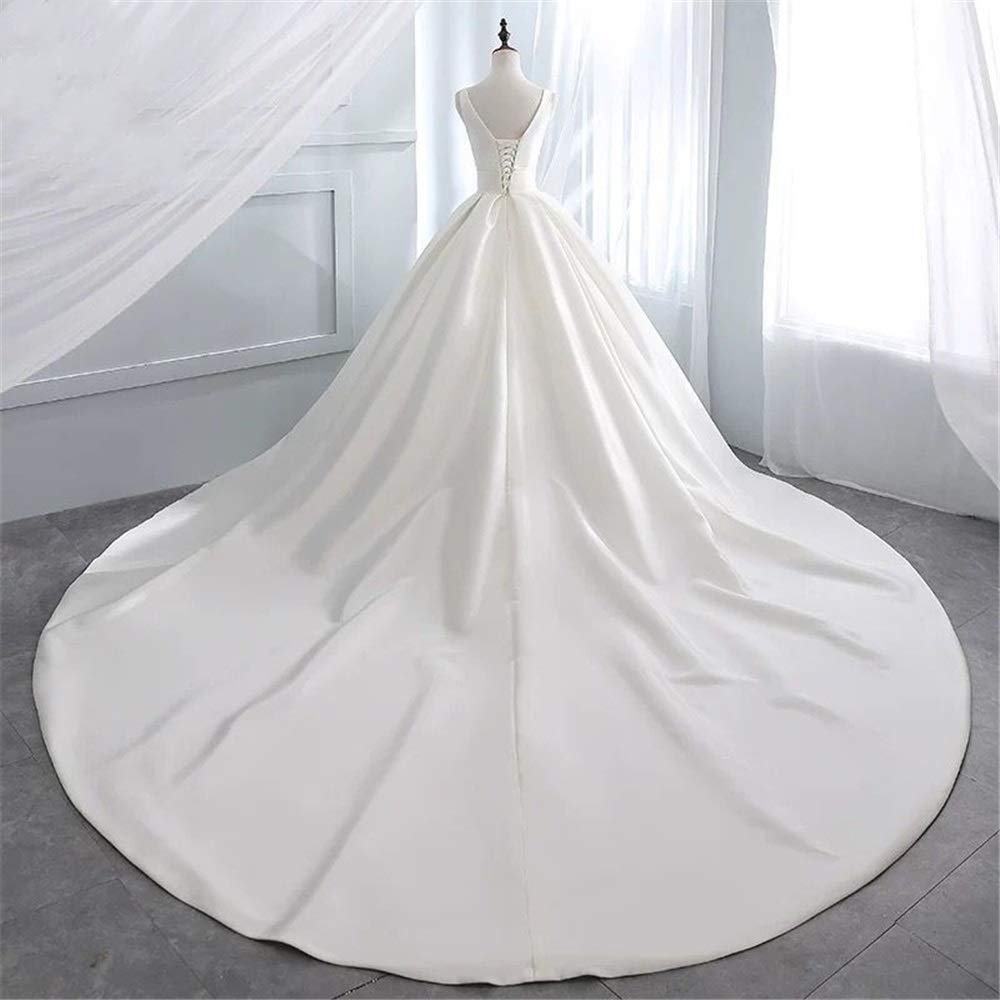 Vestido de Dama de Honor de Boda Vestido de Noche de Boda de Manga Corta Y Encaje Largo de Línea, Blanco, 12