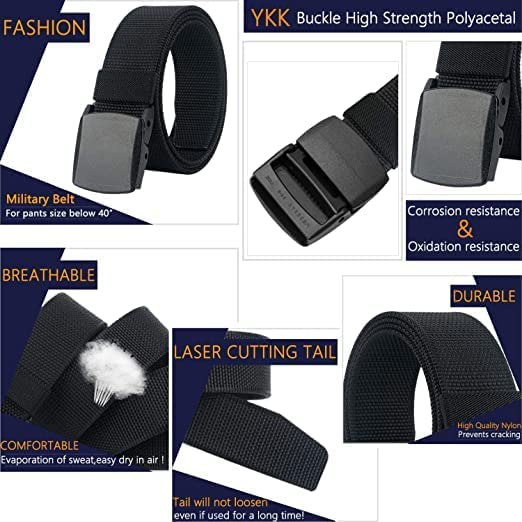 Image of Styxon Mens Belt Web,Nylon Webbing Canvas Outdoor Casual Belt with Plastic Buckle Breathable for Work Sports | 45 Inch | Multi Color