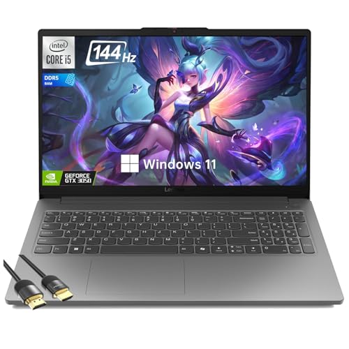 Lenovo LOQ Essential Gaming Laptop, 15.6' FHD 144Hz Display,Intel Core i5-12450HX, GeForce RTX 3050,16GB DDR5 RAM, 1TB SSD,AI Copilot, Wi-Fi 6, HDMI, PDG HDMI Cable, US Version KB, Win 11 Pro