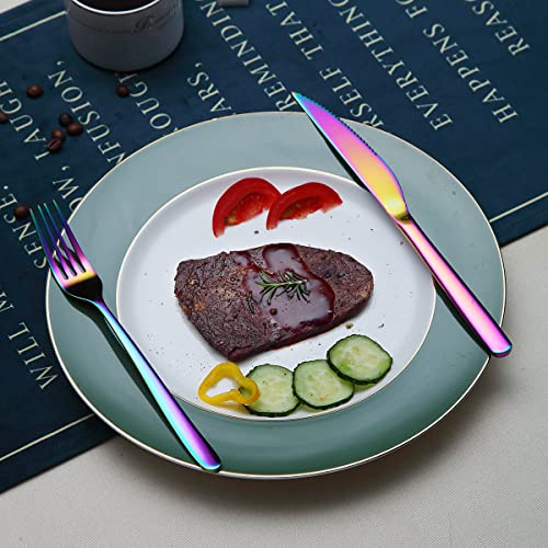 Set Di Coltelli Da Bistecca 12 Pezzi,Set Di 6 Forchette E 6 Coltello Da Tavola In Acciaio Inossidabile Premium,coltelli da bistecca forchette da bistecca per 6 persone (Colorato Lucido) - immagine 5