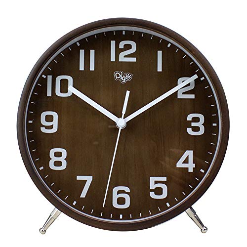 Justup 8 Inch Wood Table Clock, Retro Non-Ticking Table Desk Clock Battery Operated With Sweep Quartz Movement Hd Glass Large Numerals Decorative For Bedroom Living Room Kids Room (Brown) #TOP16