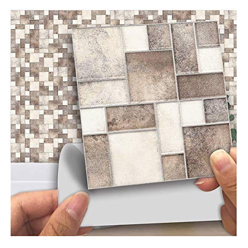 APSOONSELL Pack of 18 pcs Mosaic Tile Transfers for Bathroom Kitchen Stick on Wall Tile Stickers, Peel and Stick Self-Adhesive Wall Tiles - 4 x 4 (10cm x10cm),Square Stitching Tile